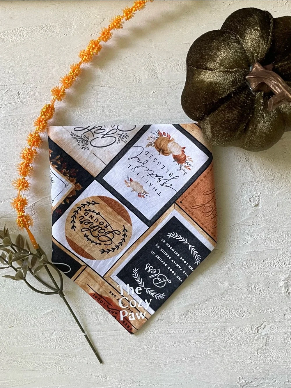 Pet Autumn Patchwork Bandana Scarf - Neutral Fall Labels